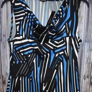 Tahari Blue Black White Sleeveless Top New M